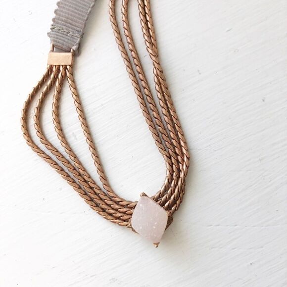 KEEP Collective Ribbon Necklace Rose Gold Gray with Druzy Charm - Picture 1 of 2